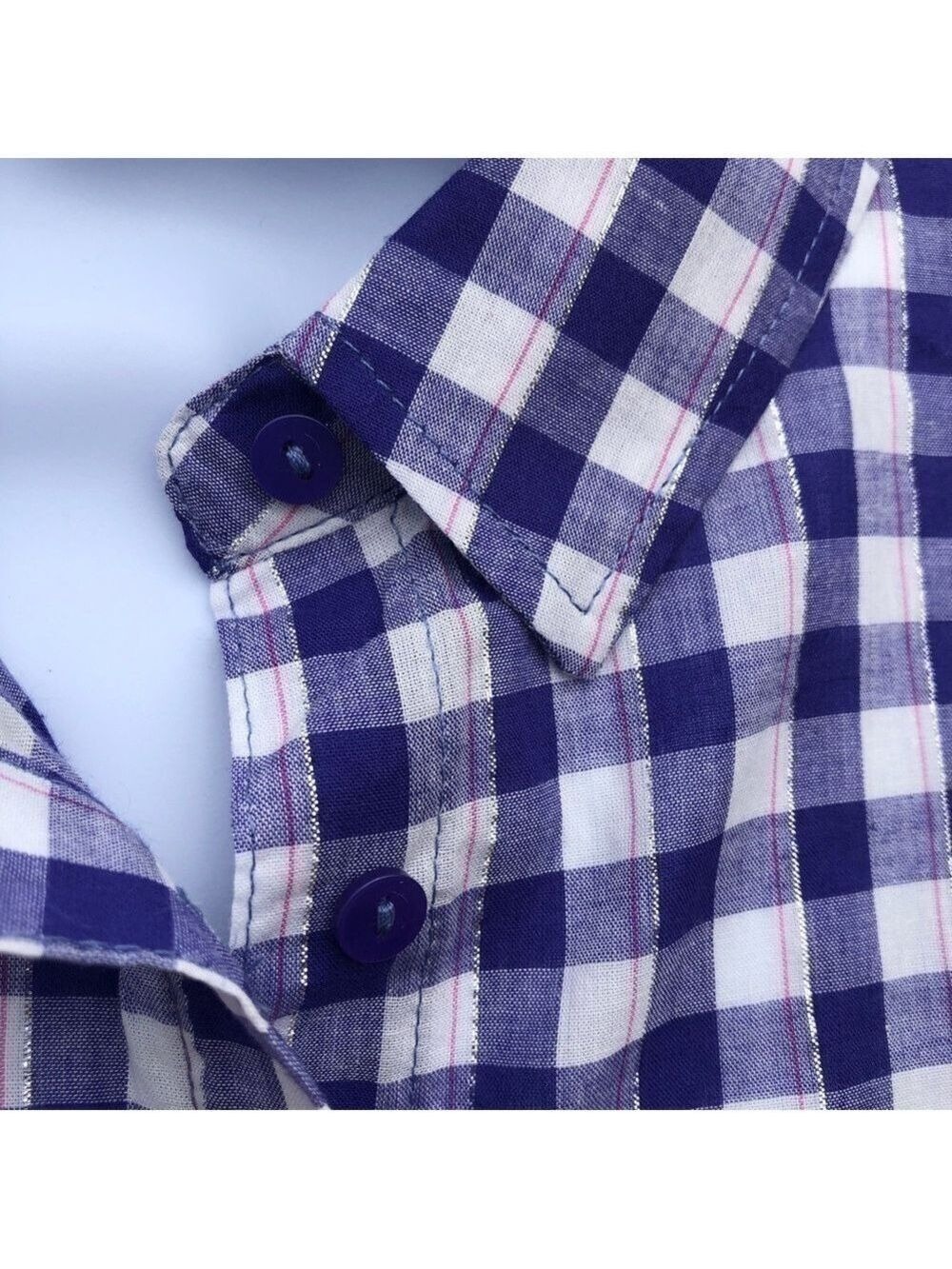 Hester And Orchard Gingham Checkered Button Down Shirt Blue White M - Picture 7 of 16